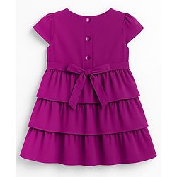 Babyhug Cotton Woven Half Cap Sleeves Layered Frock with Floral Embroidery - Wine