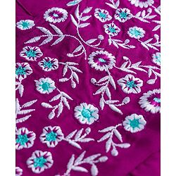 Babyhug Cotton Woven Half Cap Sleeves Layered Frock with Floral Embroidery - Wine