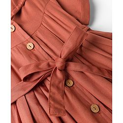 Babyhug Woven Half Sleeves Solid Denim Shirt Dress - Rust