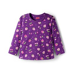 Babyhug Cotton Knit Full Sleeves Co-ords Night Suit With Tropical Theme Print - Purple