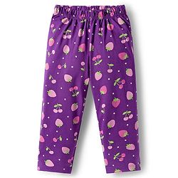 Babyhug Cotton Knit Full Sleeves Co-ords Night Suit With Tropical Theme Print - Purple