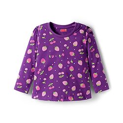 Babyhug Cotton Knit Full Sleeves Co-ords Night Suit With Tropical Theme Print - Purple