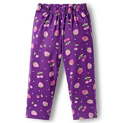 Babyhug Cotton Knit Full Sleeves Co-ords Night Suit With Tropical Theme Print - Purple