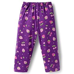 Babyhug Cotton Knit Full Sleeves Co-ords Night Suit With Tropical Theme Print - Purple