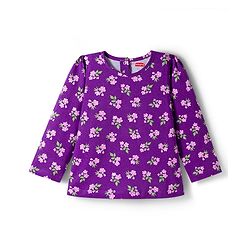 Babyhug Cotton Knit Full Sleeves Co-ord Night Suit With Floral Print - Purple