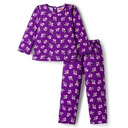 Babyhug Cotton Knit Full Sleeves Co-ord Night Suit With Floral Print - Purple