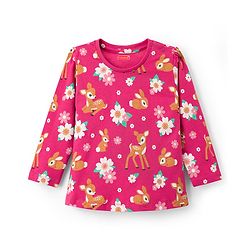 Babyhug Cotton Knit Full Sleeves Co-ords Night Suit With Floral Print - Dark Pink