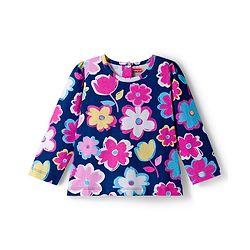 Babyhug Cotton Knit Full Sleeves Co-ords Night Suit Wth Floral Print - Navy Blue