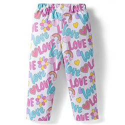 Babyhug Cotton Knit Full Sleeves Co-ords Night Suit With  Text Print - White