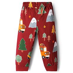 Babyhug Cotton Knit Full Sleeves Co-ords Night Suit With Vehicle Print - Marroon