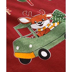 Babyhug Cotton Knit Full Sleeves Co-ords Night Suit With Vehicle Print - Marroon