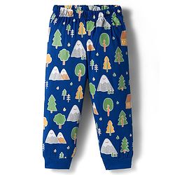 Babyhug Cotton Knit Full Sleeves Night Suit With Animal Print - Royal Blue