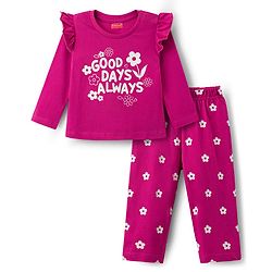 Babyhug Cotton Knit Full Sleeves Night Suit With Floral Print - Pink