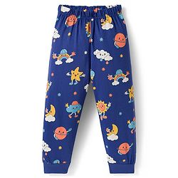 Babyhug Cotton Knit Full Sleeves Co-ords Night Suit With Clouds Print - Blue