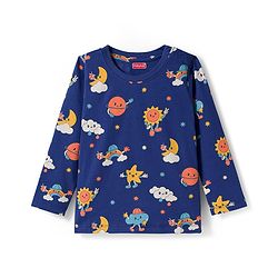 Babyhug Cotton Knit Full Sleeves Co-ords Night Suit With Clouds Print - Blue