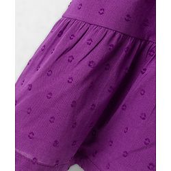 Babyhug Cotton Woven Half Puffed Sleeves Tiered Frock with Floral Embroidery - Purple