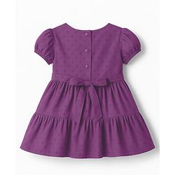Babyhug Cotton Woven Half Puffed Sleeves Tiered Frock with Floral Embroidery - Purple