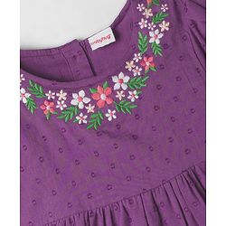 Babyhug Cotton Woven Half Puffed Sleeves Tiered Frock with Floral Embroidery - Purple