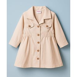 Babyhug Twill Woven Full Sleeves Solid Color Shirt Dress - Beige