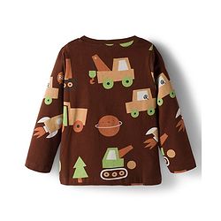 Babyhug Cotton Knit Full Sleeves Co-ords Night Suit With Vehicle Print - Brown