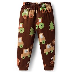 Babyhug Cotton Knit Full Sleeves Co-ords Night Suit With Vehicle Print - Brown