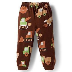Babyhug Cotton Knit Full Sleeves Co-ords Night Suit With Vehicle Print - Brown
