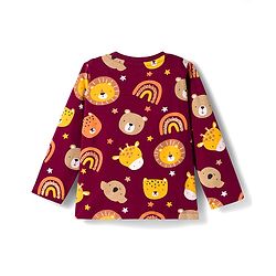 Babyhug Cotton Knit Full Sleeves Co-ords Night Suit With Animal Print - Maroon