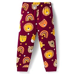 Babyhug Cotton Knit Full Sleeves Co-ords Night Suit With Animal Print - Maroon