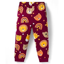Babyhug Cotton Knit Full Sleeves Co-ords Night Suit With Animal Print - Maroon