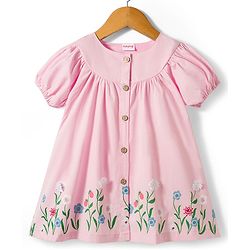 Babyhug Cotton Knit Half Sleeves Frock With Floral Print & Legging - Pink