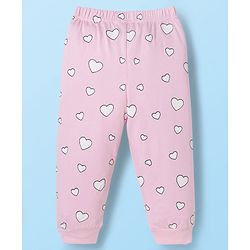 Babyhug Cotton Knit Full Sleeves Night Suit With Animal  Print - Pink & white
