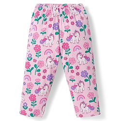 Babyhug Cotton Knit Full Sleeves Co-ords Night Suit With Unicorn Print - Light Pink