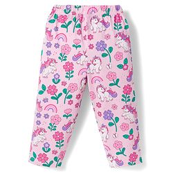 Babyhug Cotton Knit Full Sleeves Co-ords Night Suit With Unicorn Print - Light Pink