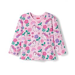 Babyhug Cotton Knit Full Sleeves Co-ords Night Suit With Unicorn Print - Light Pink