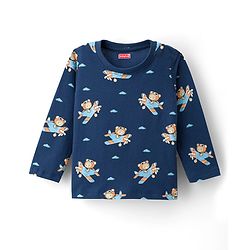 Babyhug Cottton Knit Full Sleeves Night Suit With Marvel Character Print - Navy Blue