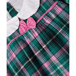 Babyhug Cotton Woven Full Sleeves Checks Frock With Leggings With Headband - Green