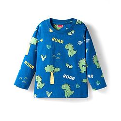 Babyhug Cotton Knit Full Sleeves Co-ords Night Suit With Dino Print - Light Blue