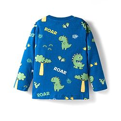 Babyhug Cotton Knit Full Sleeves Co-ords Night Suit With Dino Print - Light Blue