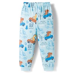 Babyhug Cotton Knit Full Sleeves Co-ords Night Suit With Vehicle Print - Light Blue