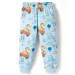 Babyhug Cotton Knit Full Sleeves Co-ords Night Suit With Vehicle Print - Light Blue