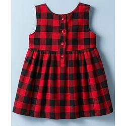 Babyhug Cotton Knit Full Sleeves Checks Printed Frock With Inner Tee & Leggings - Maroon & White