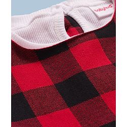 Babyhug Cotton Knit Full Sleeves Checks Printed Frock With Inner Tee & Leggings - Maroon & White