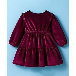 Babyhug Cotton Woven Full Sleeves Solid Frock With Legging - Maroon & White