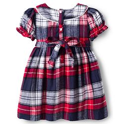 Babyhug Cotton Knit Half Sleeves Checks Frock With Leggings - Navy Blue & Red