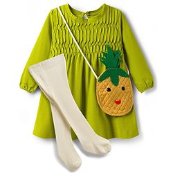Babyhug Cotton Knit Full Sleeves Frock with Stockings & Sling Bag - Green