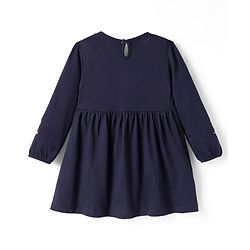 Babyhug 100% Cotton Knit Full Sleeves Floral Embroidered  Frock With Leggings - Navy Blue