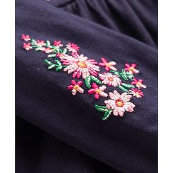 Babyhug 100% Cotton Knit Full Sleeves Floral Embroidered  Frock With Leggings - Navy Blue