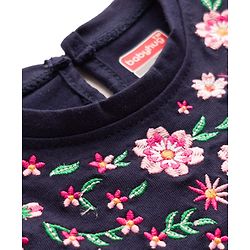 Babyhug 100% Cotton Knit Full Sleeves Floral Embroidered  Frock With Leggings - Navy Blue