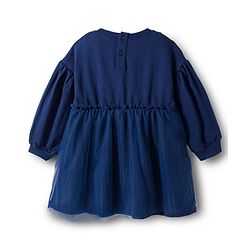 Babyhug Cotton Knit Full Sleeves Frock With Floral Print & Leggings - Navy Blue