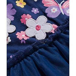 Babyhug Cotton Knit Full Sleeves Frock With Floral Print & Leggings - Navy Blue